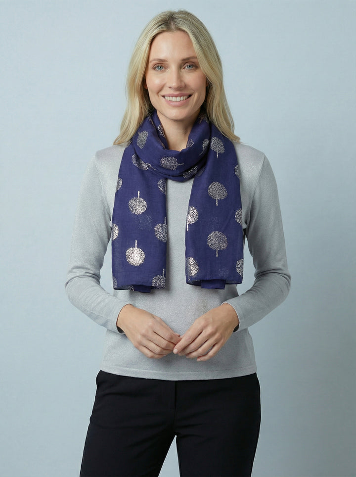 No.120 Tree Print Scarf-Purple & Grey