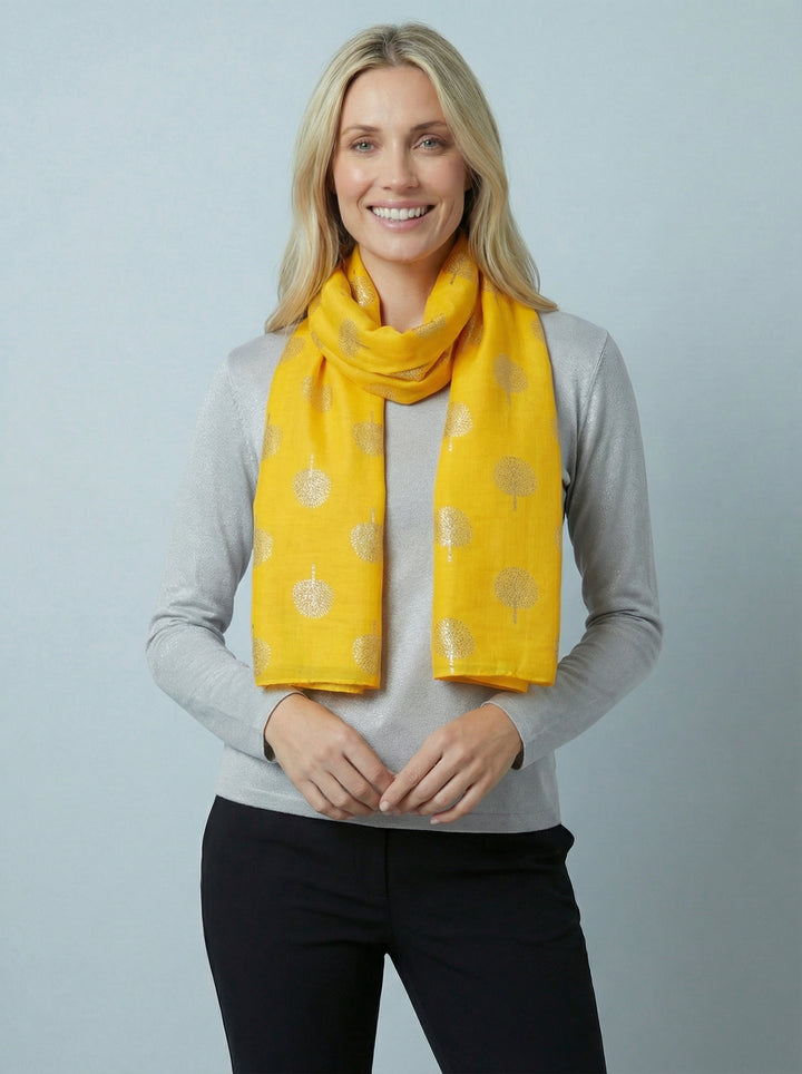 No.120 Tree Print Scarf-Yellow & Grey