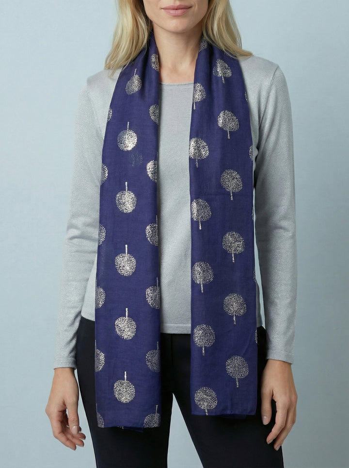No.120 Tree Print Scarf-Purple & Grey