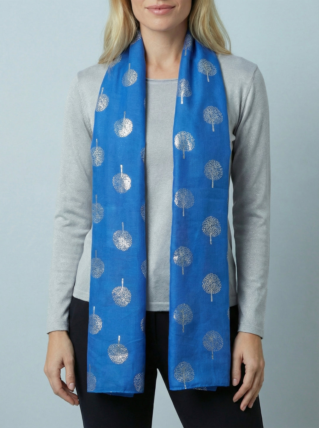 No.120 Tree Print Scarf-Blue & Grey