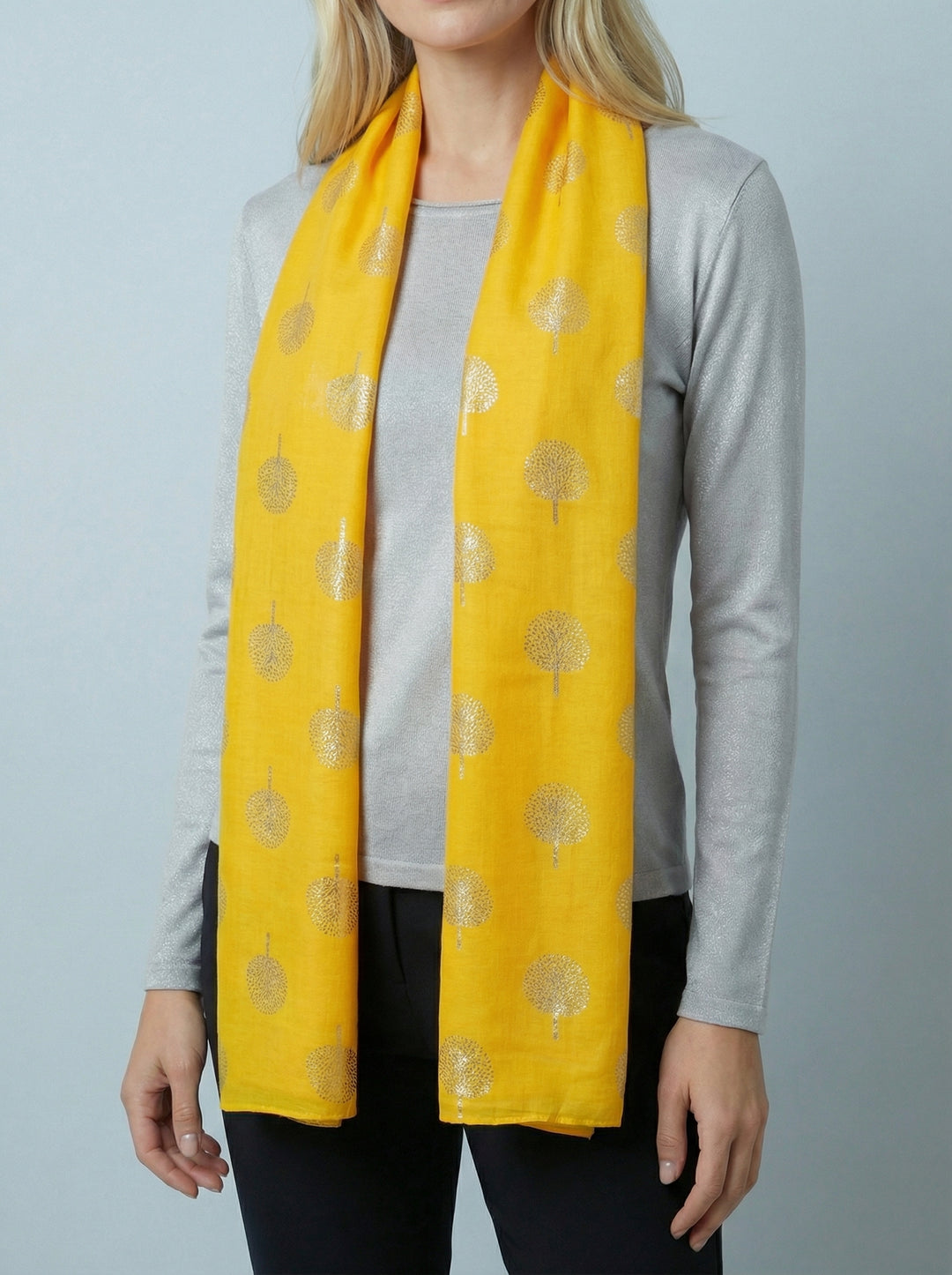No.120 Tree Print Scarf-Yellow & Grey