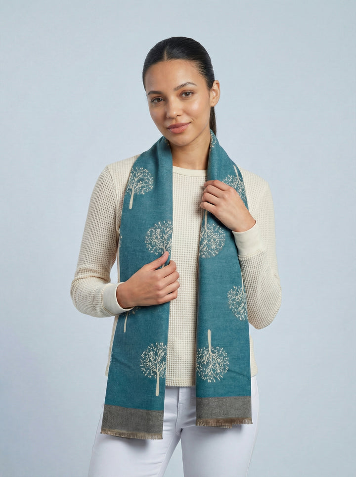 No.113 Tree Of Life Print Scarf-Teal