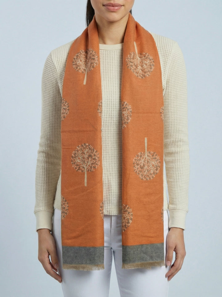 No.113 Tree Of Life Print Scarf-Orange
