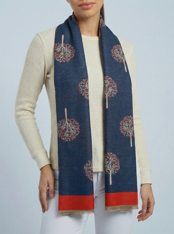 No.113 Tree Of Life Print Scarf-Navy