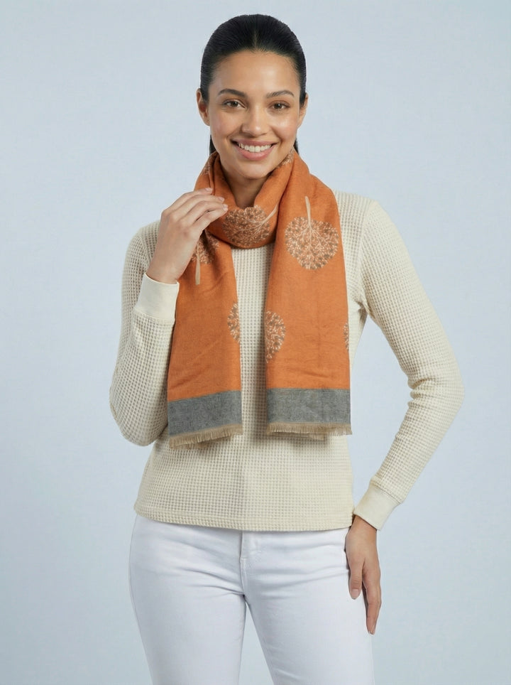 No.113 Tree Of Life Print Scarf-Orange