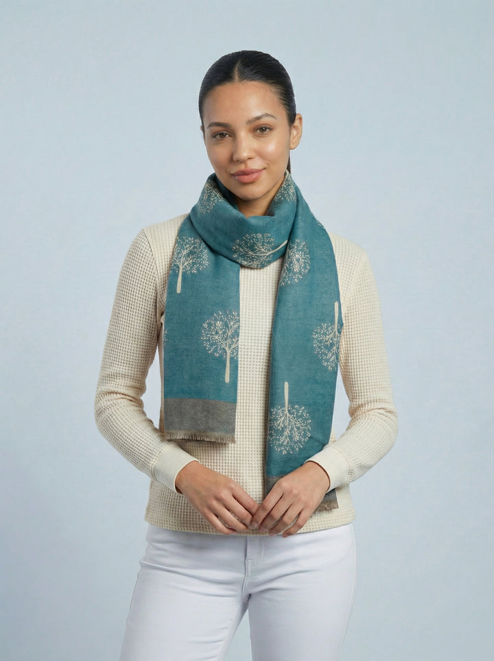 No.113 Tree Of Life Print Scarf-Teal