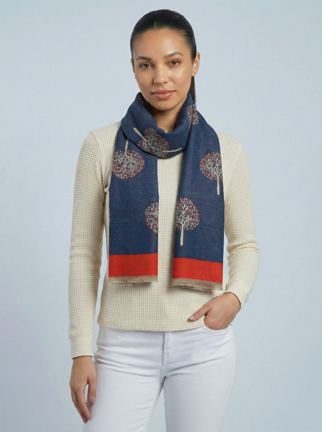 No.113 Tree Of Life Print Scarf-Navy