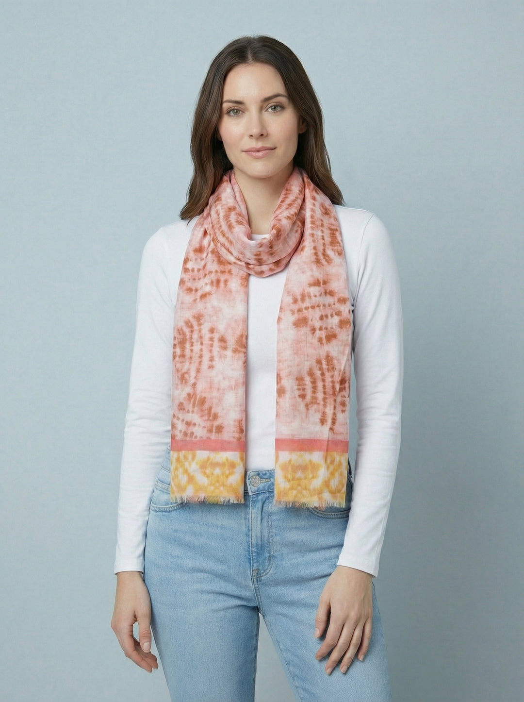 No.100 Artistic Print Scarf-Coral