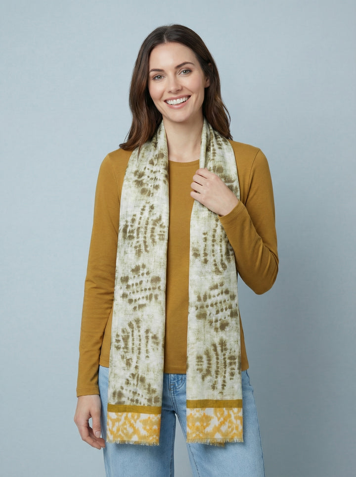 No.100 Artistic Print Scarf-Mocha