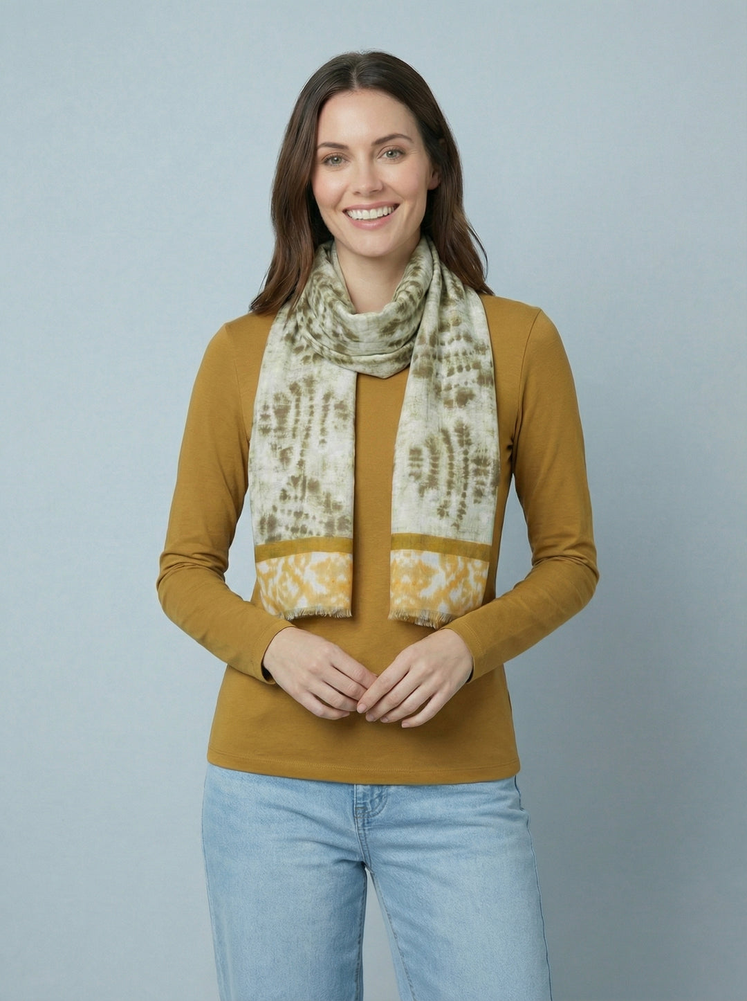 No.100 Artistic Print Scarf-Mocha