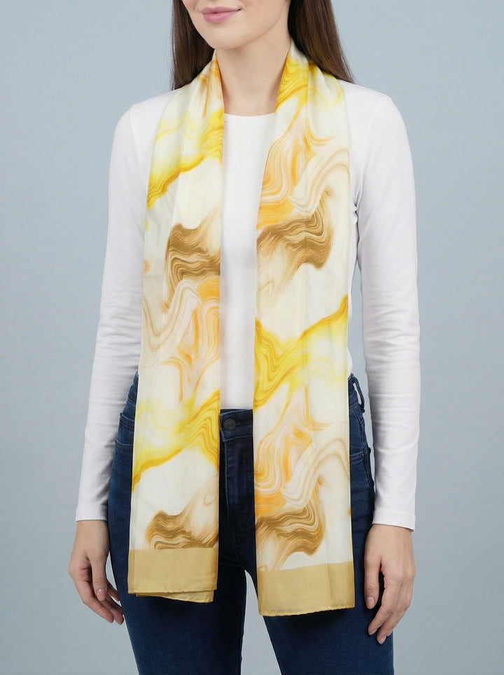 No.99 Artistic Print Silk Scarf-Cream & Yellow