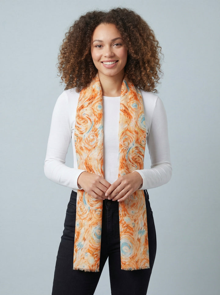 No.88 Artistic Print Scarf-Orange & Blue