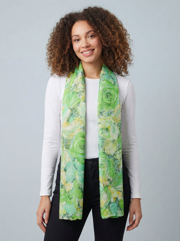 No.88 Artistic Print Scarf-Green