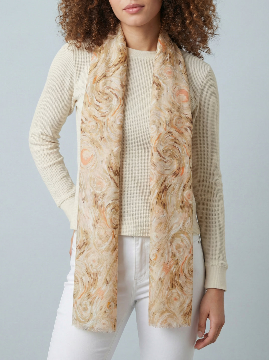 No.88 Artistic Print Scarf-Cream & Tan