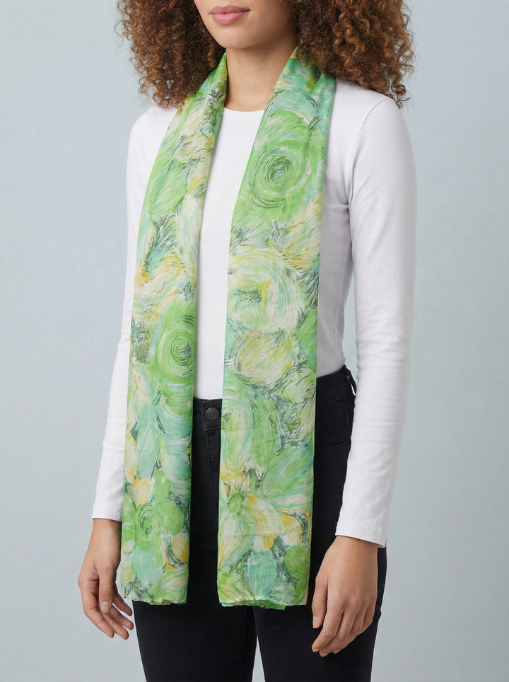 No.88 Artistic Print Scarf-Green