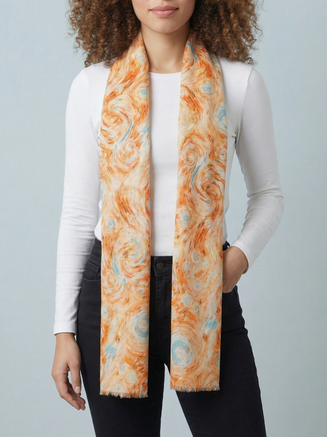 No.88 Artistic Print Scarf-Orange & Blue