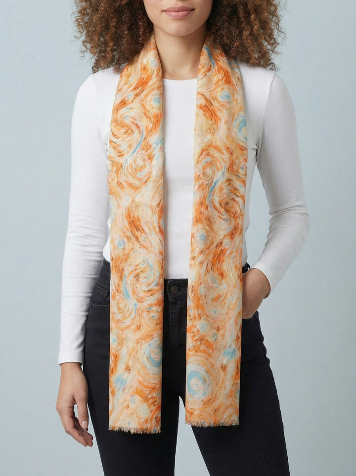 No.88 Artistic Print Scarf-Orange & Blue
