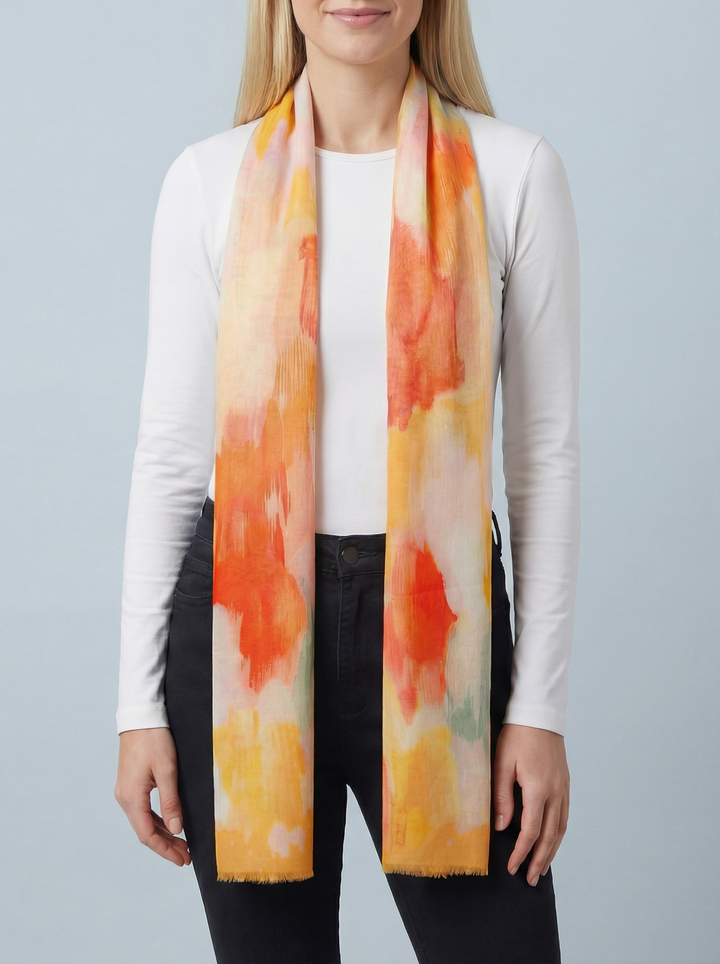 No.97 Artistic Print Scarf-Cream & Multicolour