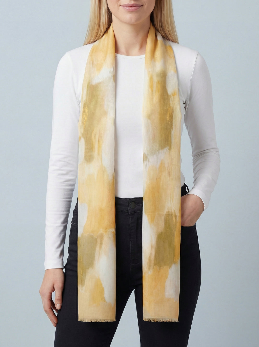 No.97 Artistic Print Scarf-Cream & Tan