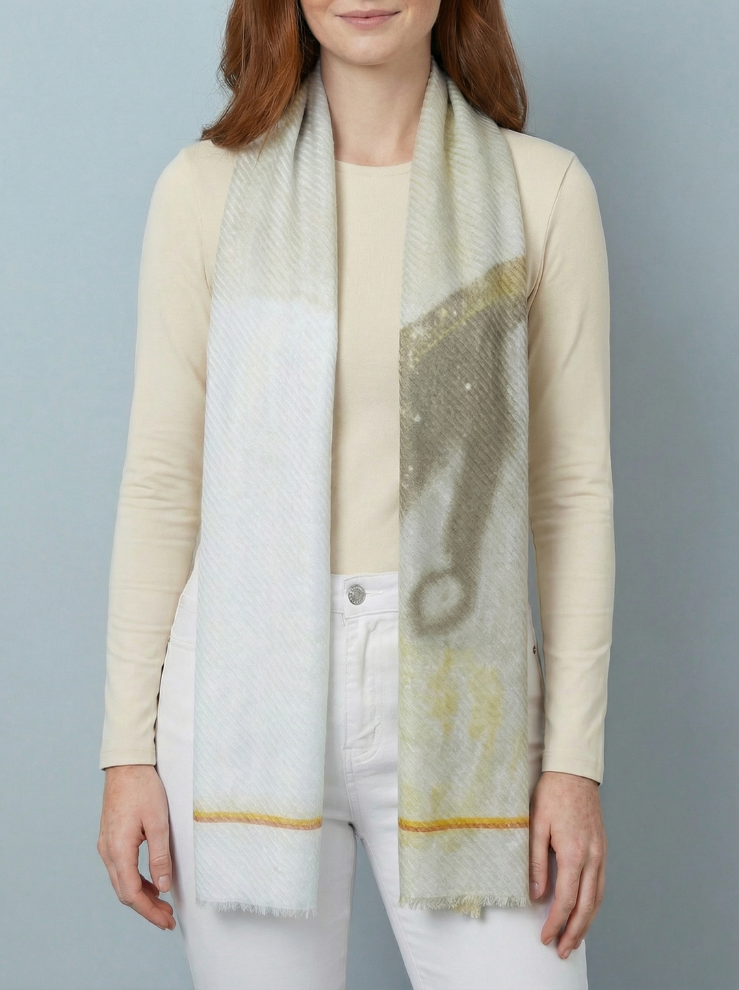 No.87 Artistic Print Scarf-Mocha & Silver