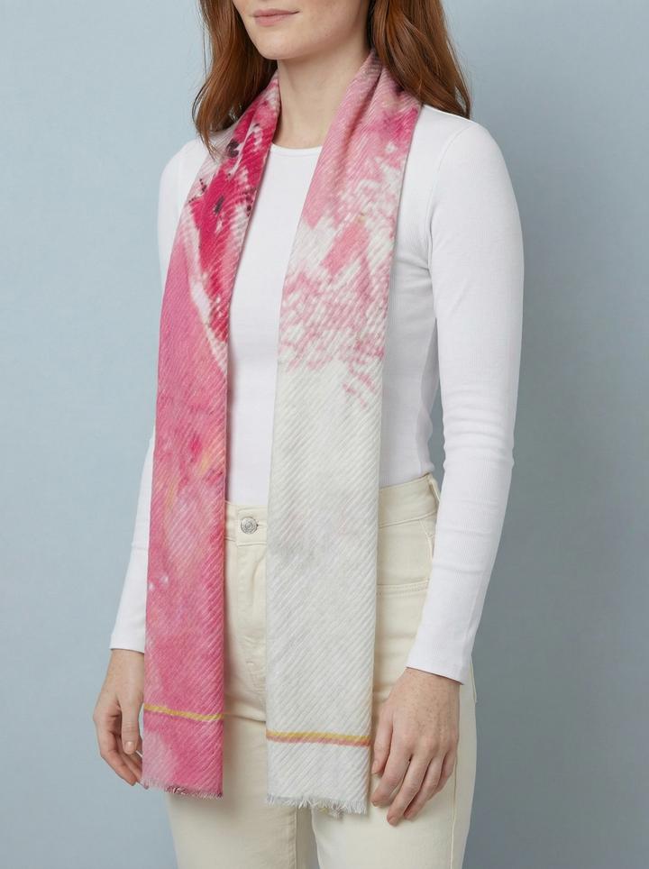 No.87 Artistic Print Scarf-Pink & White