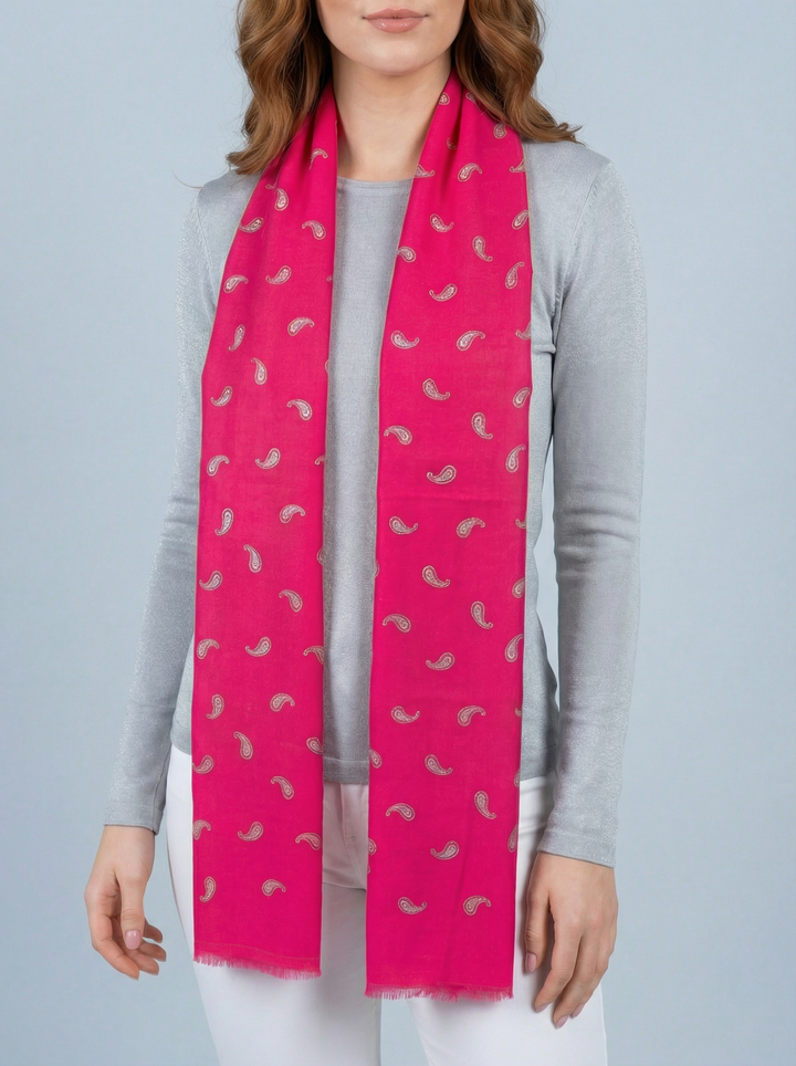 No.86 Artistic Print Scarf-Cerise Pink