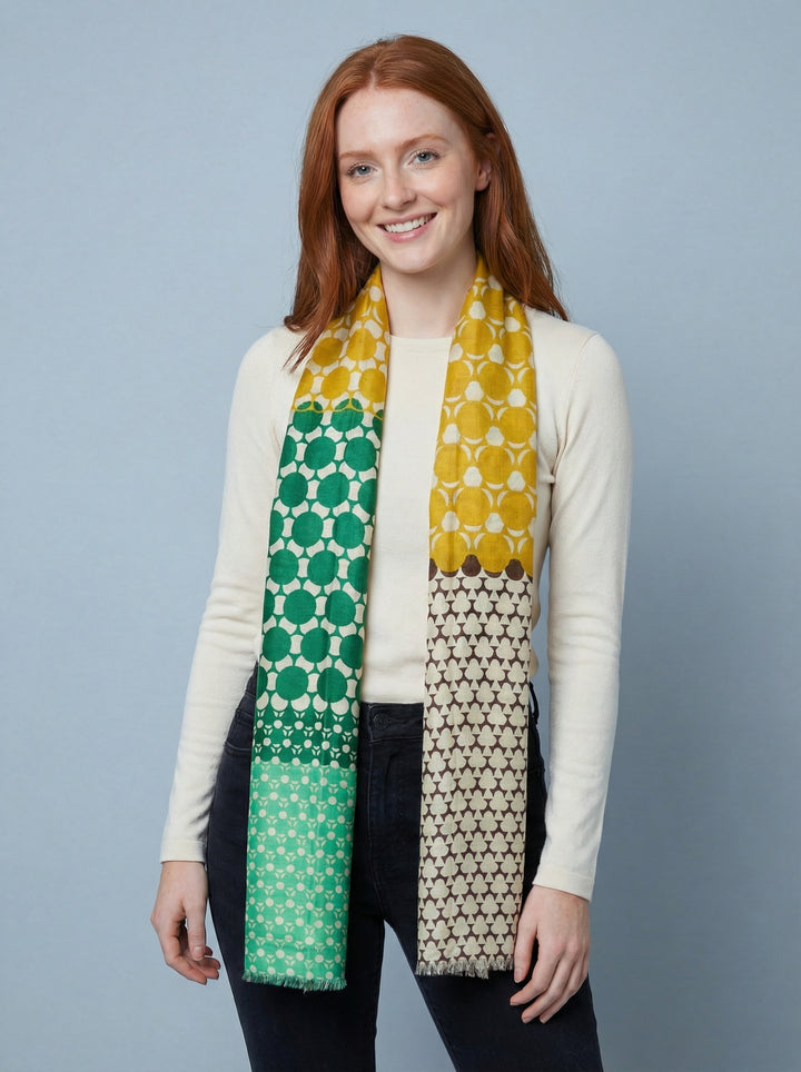 No.67 Artistic Print Scarf-Green & Yellow