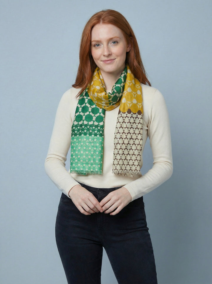 No.67 Artistic Print Scarf-Green & Yellow