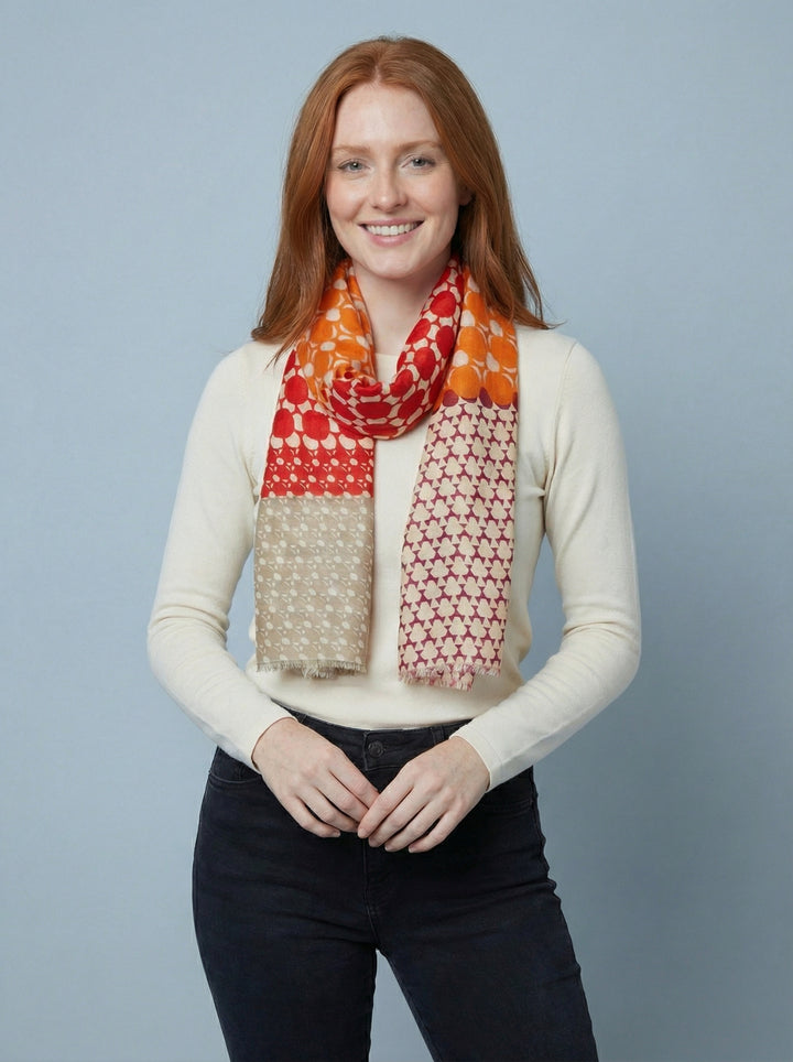 No.67 Artistic Print Scarf-Red & Orange