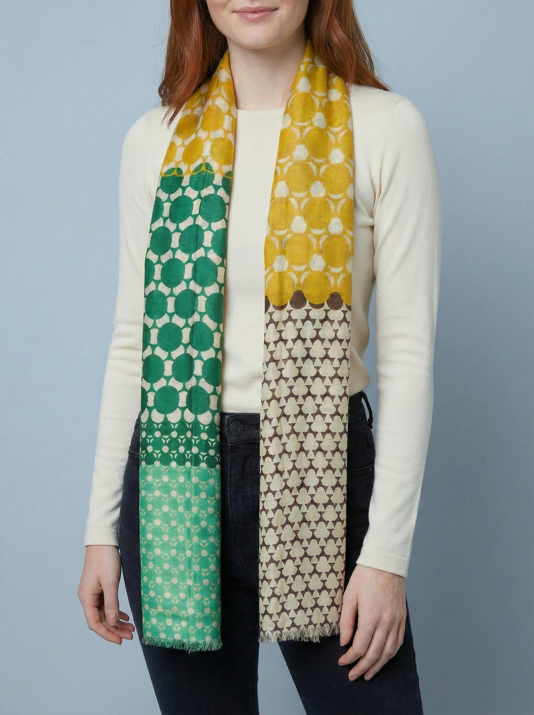 No.67 Artistic Print Scarf-Green & Yellow
