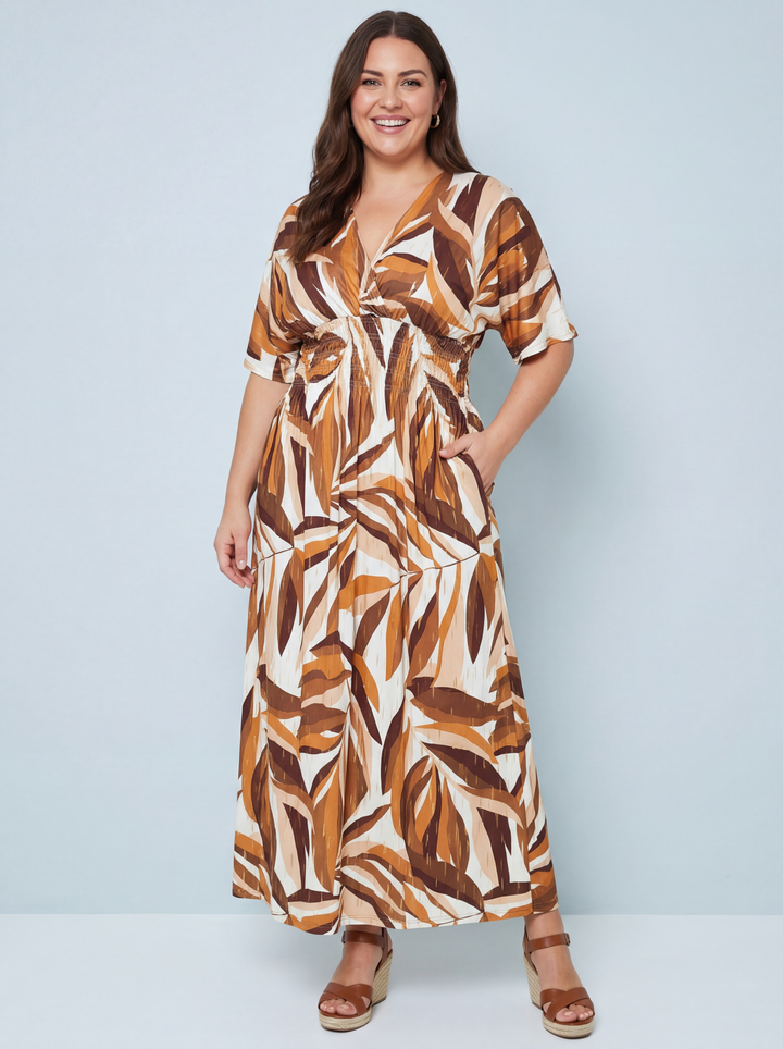 “JOSIE” Maxi Dress - Rust/Cream