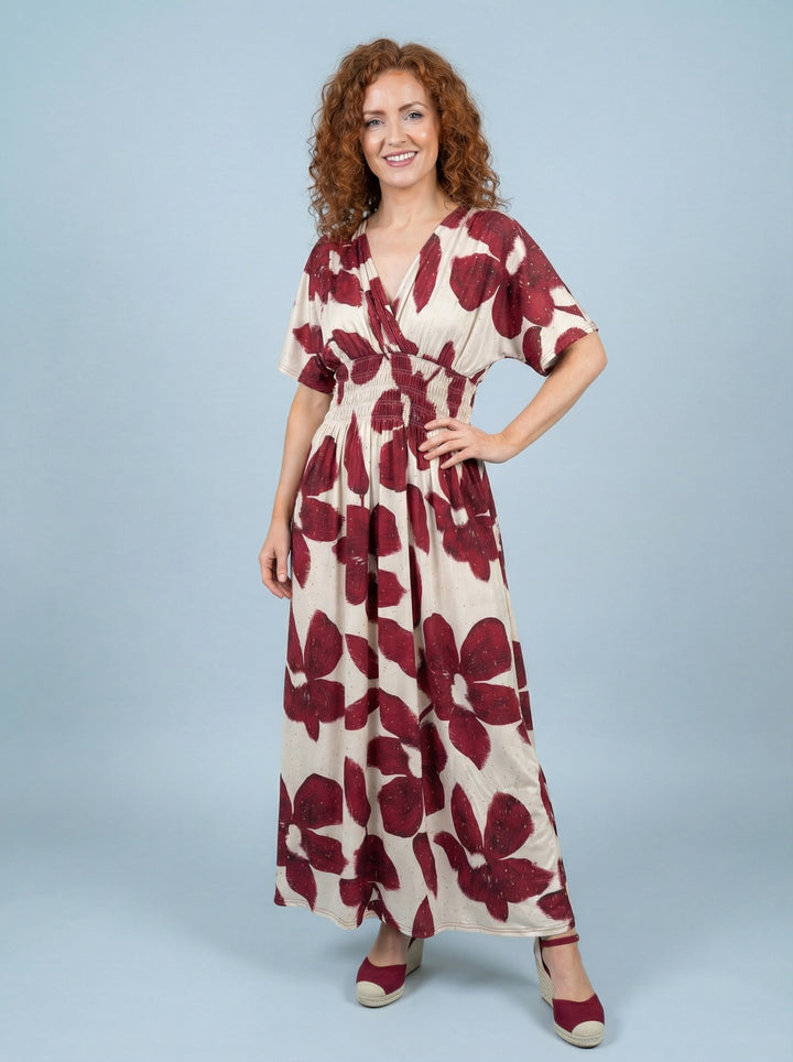 “JOSIE” Maxi Dress - Maroon/Cream