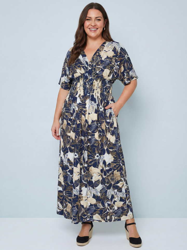 “JOSIE” Maxi Dress - Navy / Cream