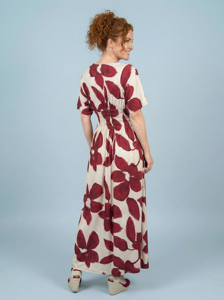 “JOSIE” Maxi Dress - Maroon/Cream