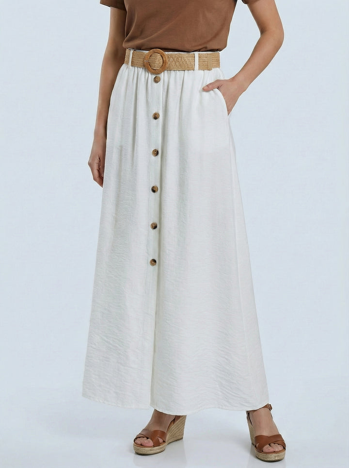 “BETH” Skirt With Button Detailing  - White