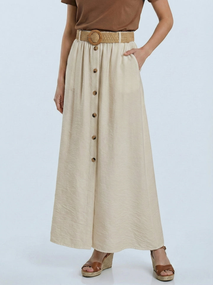 “BETH” Skirt With Button Detailing  - Cream