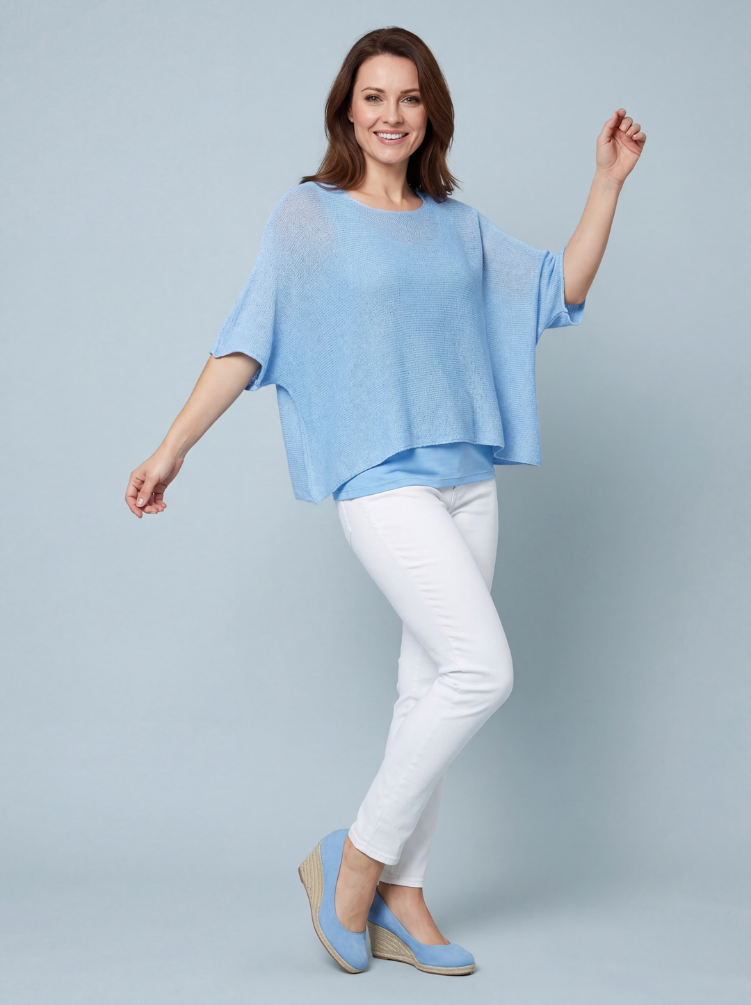 "RAYA”Fine Knit Top - Sky Blue