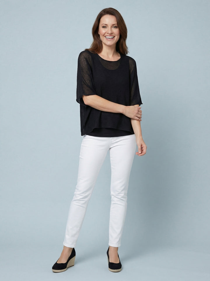"RAYA”Fine Knit Top - Black