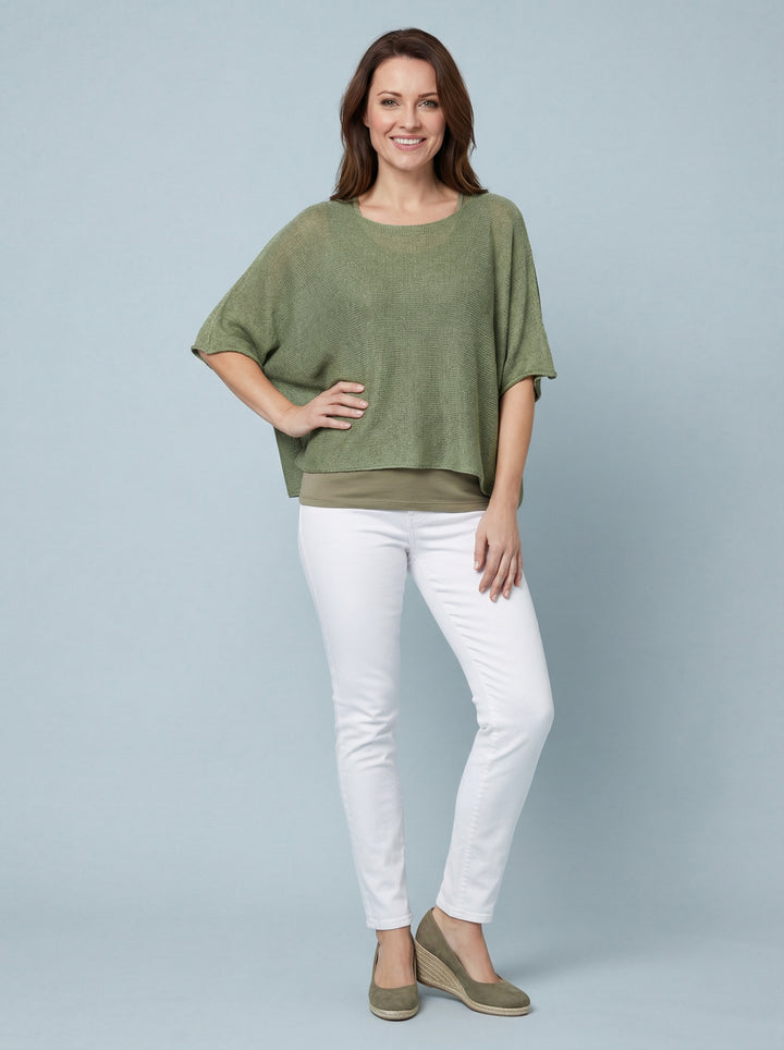 "RAYA”Fine Knit Top - Khaki Green