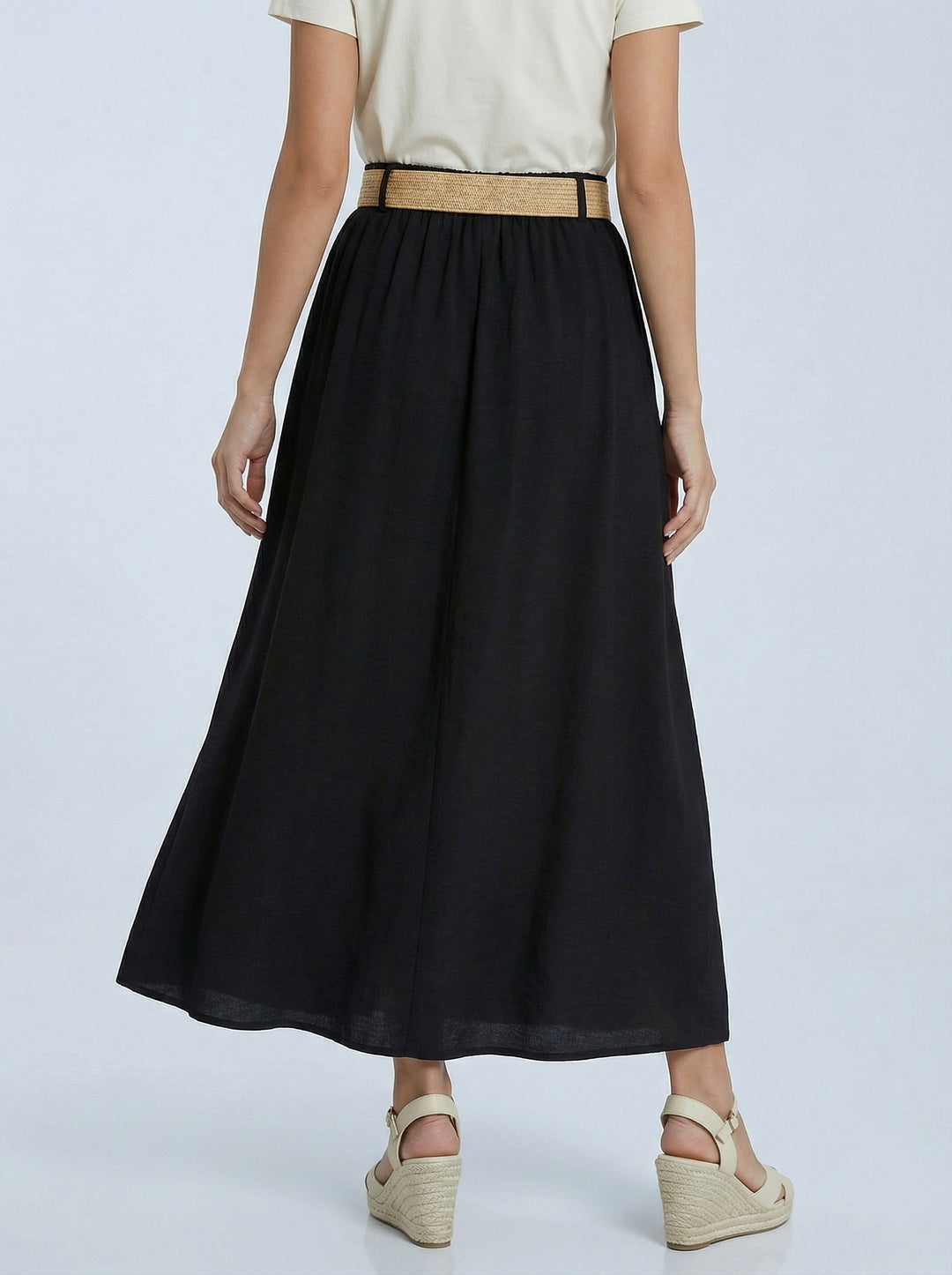 “BETH” Skirt With Button Detailing  - Black