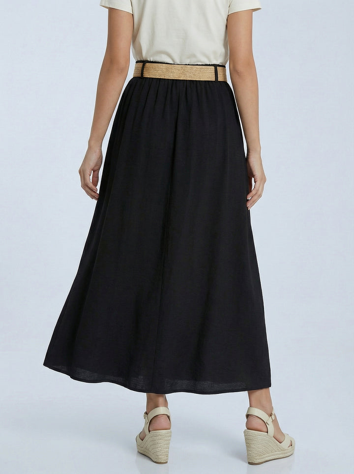 “BETH” Skirt With Button Detailing  - Black