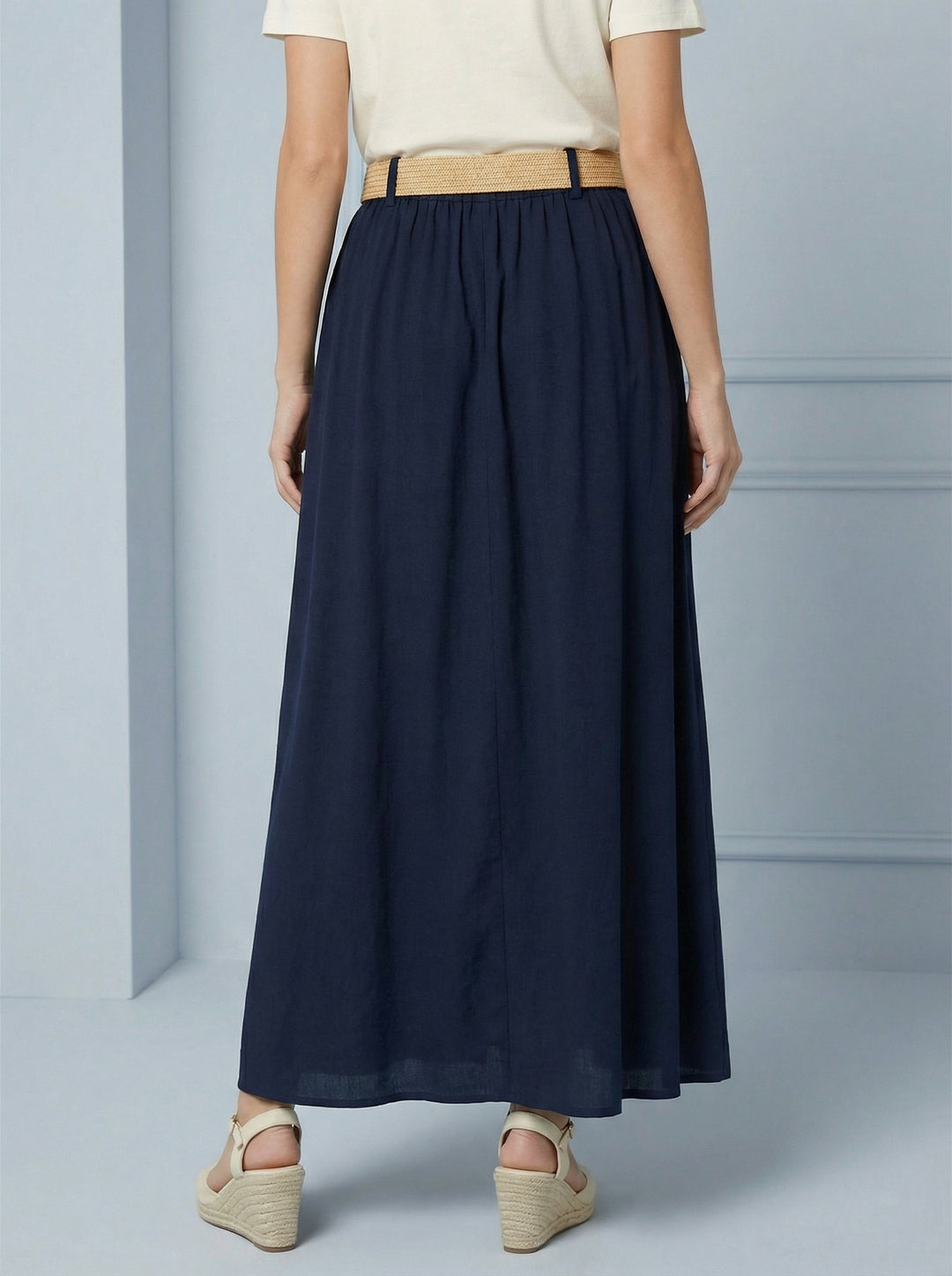 “BETH” Skirt With Button Detailing  - Navy