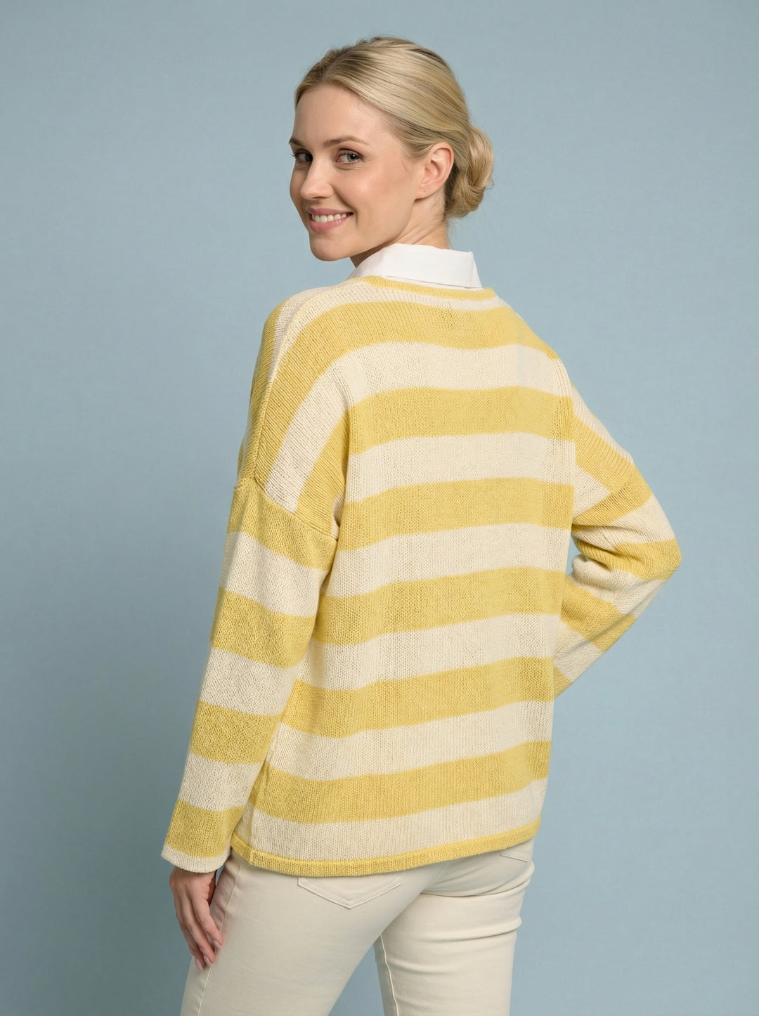 “FREYA” Stripe Fine Knit Top - Cream / Yellow