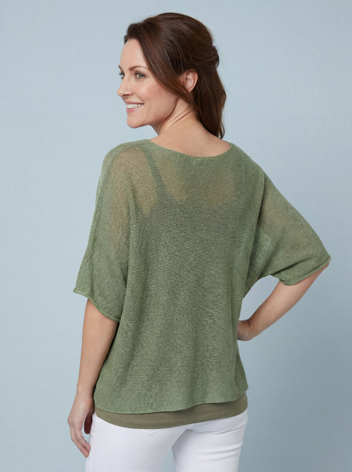 "RAYA”Fine Knit Top - Khaki Green
