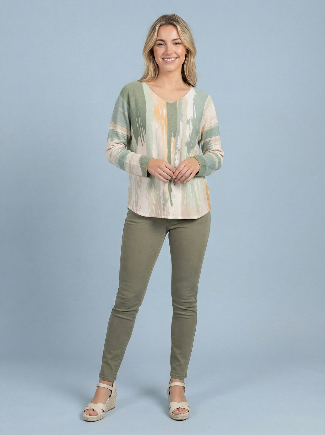 "DARCIE” Soft Knit Top - Khaki/Cream