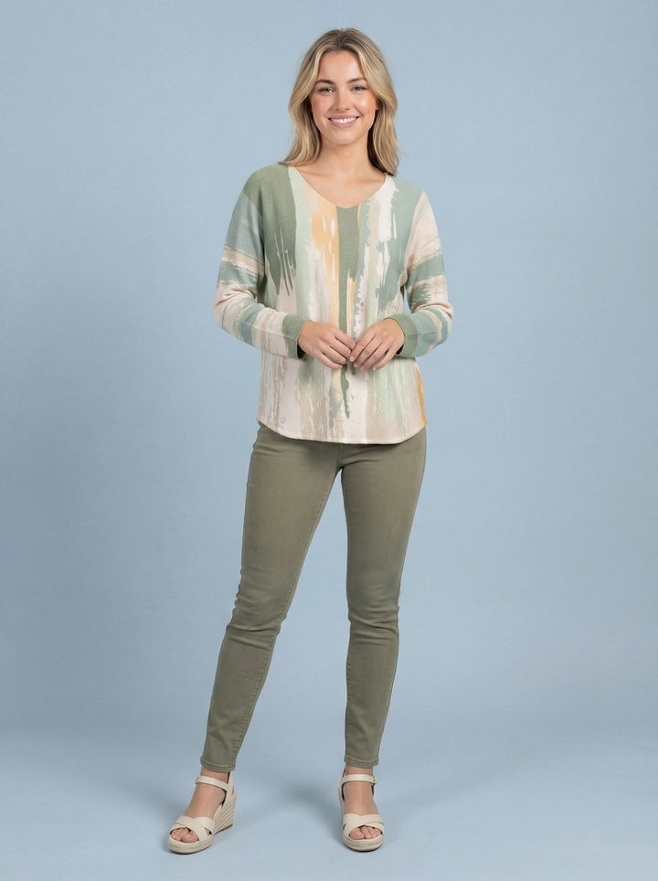 "DARCIE” Soft Knit Top - Khaki/Cream