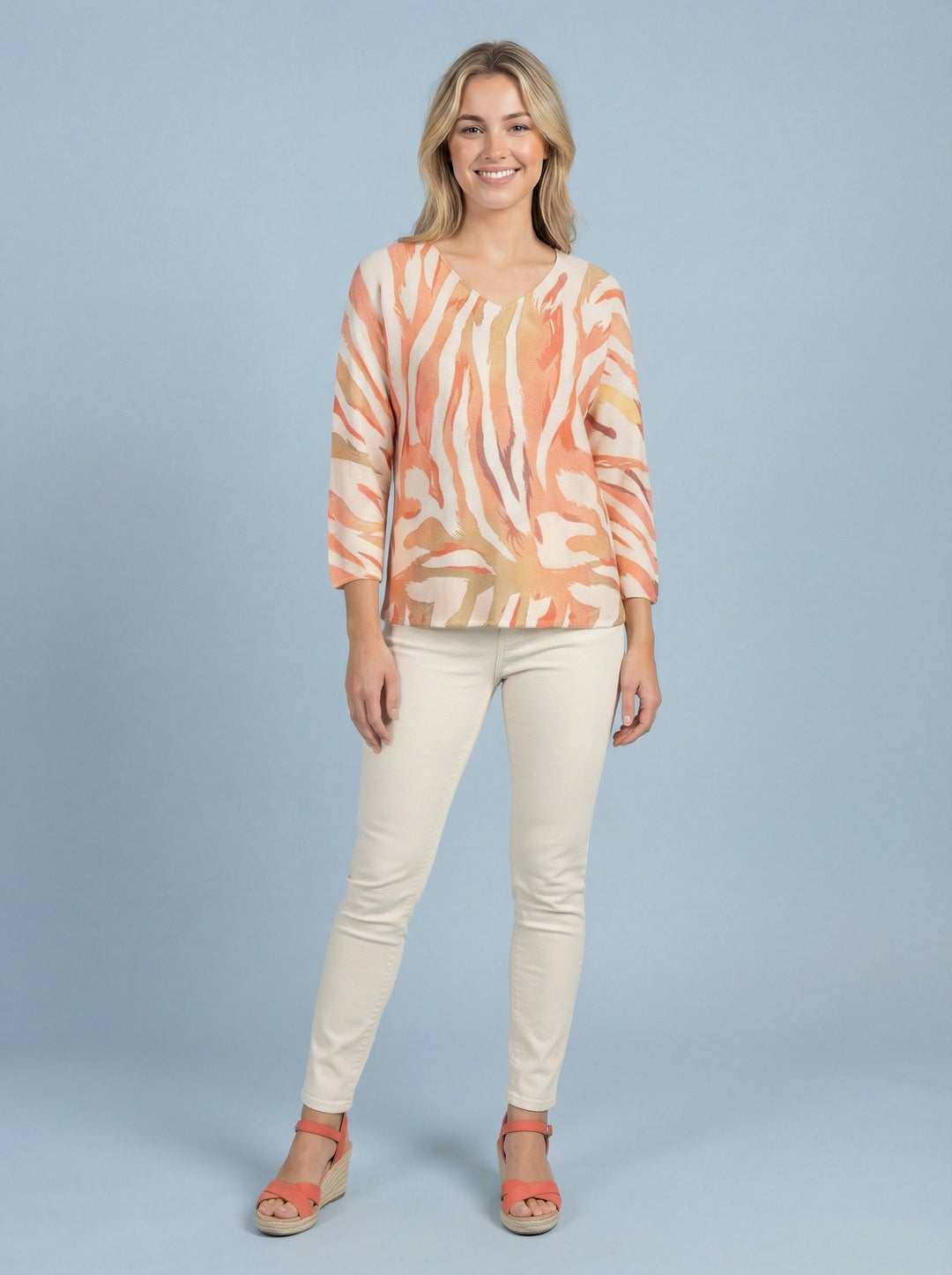 "DARCIE” Soft Knit Top - Coral/Cream