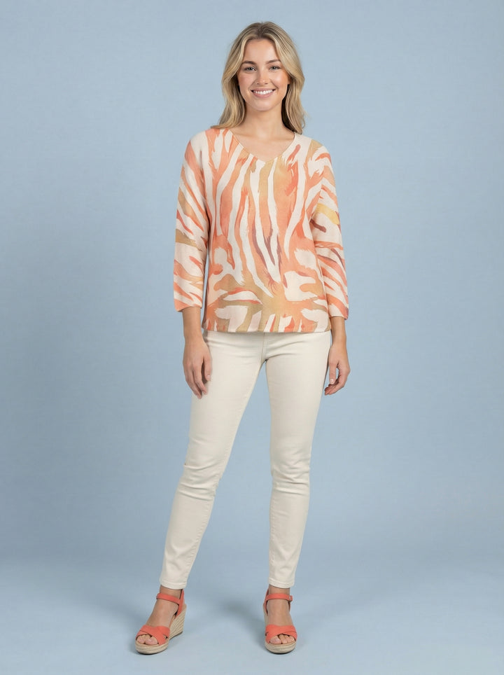 "DARCIE” Soft Knit Top - Coral/Cream