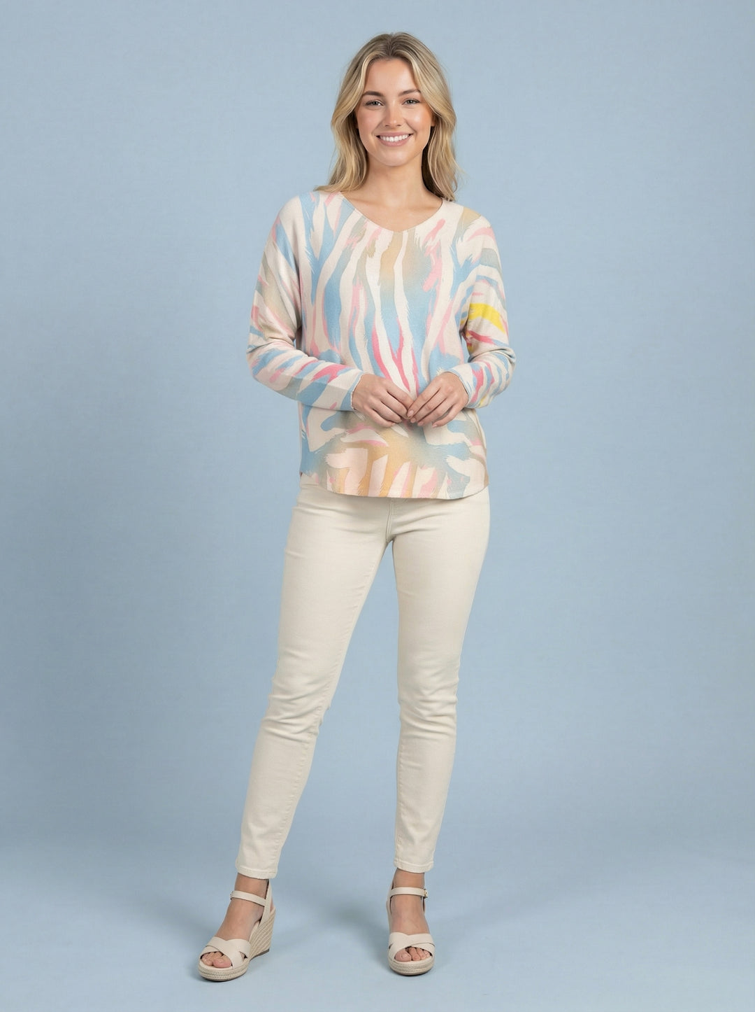 "DARCIE” Soft Knit Top - Aqua/Cream