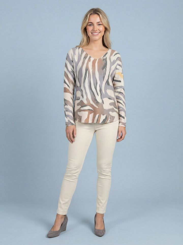 "DARCIE” Soft Knit Top - Grey/Cream